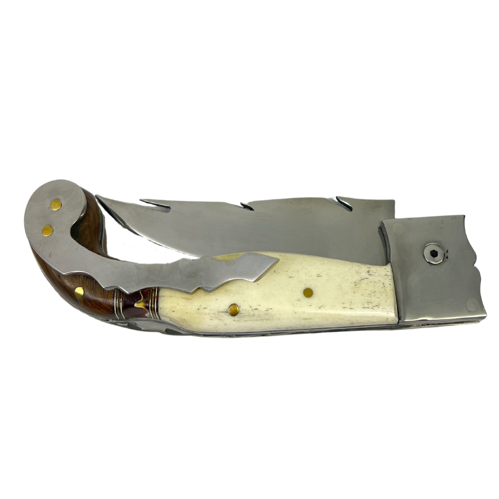 Canivete Artesanal Sorocabana 28cm - Cabo Madeira e Osso - Lâmina Tipo Folha com Trava