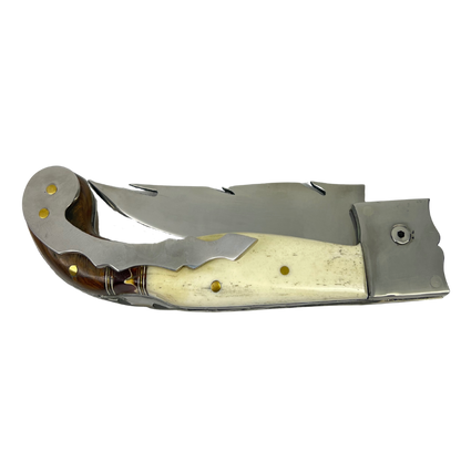 Canivete Artesanal Sorocabana 28cm - Cabo Madeira e Osso - Lâmina Tipo Folha com Trava