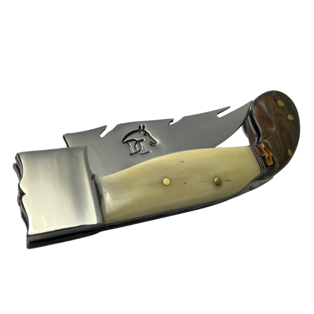 Canivete Artesanal Sorocabana 28cm - Cabo Madeira e Osso - Lâmina Tipo Folha com Trava