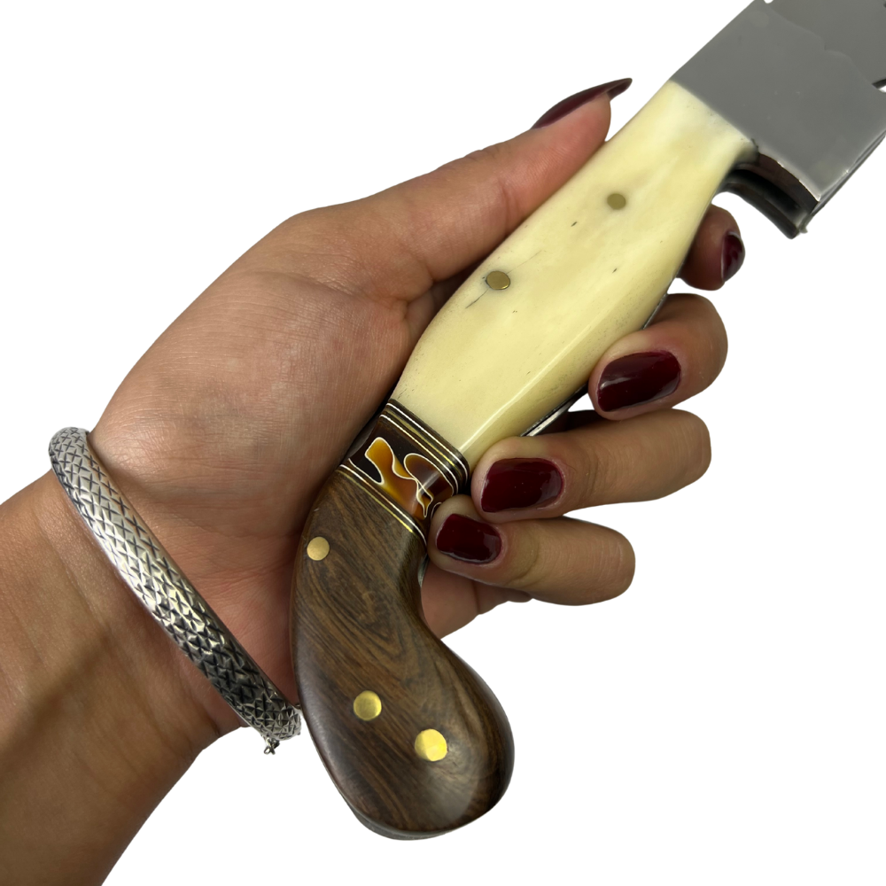 Canivete Artesanal Sorocabana 28cm - Cabo Madeira e Osso - Lâmina Tipo Folha com Trava