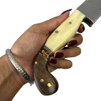Canivete Artesanal Sorocabana 28cm - Cabo Madeira e Osso - Lâmina Tipo Folha com Trava