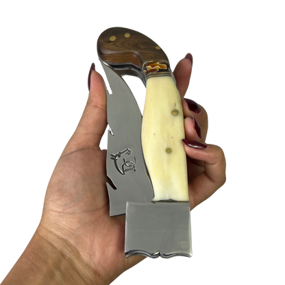 Canivete Artesanal Sorocabana 28cm - Cabo Madeira e Osso - Lâmina Tipo Folha com Trava