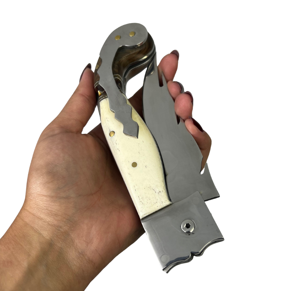 Canivete Artesanal Sorocabana 28cm - Cabo Madeira e Osso - Lâmina Tipo Folha com Trava