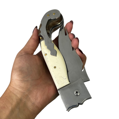 Canivete Artesanal Sorocabana 28cm - Cabo Madeira e Osso - Lâmina Tipo Folha com Trava