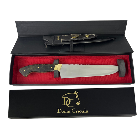 Faca Artesanal 8" Full Tang - Cabo Casco de Cavalo - Dorso 3mm - Pinos Remanchados