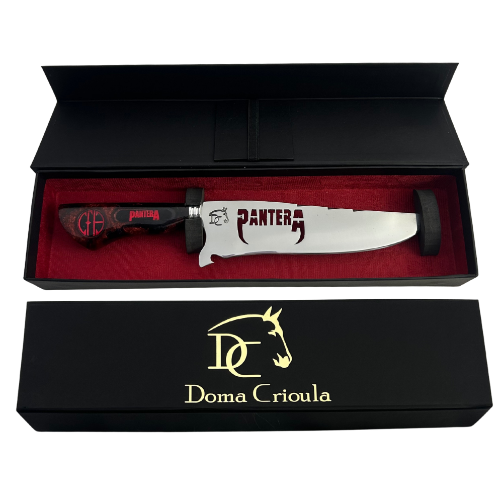 Faca Pantera 8 Polegadas Preta e Vermelha | Lâmina Vazada | Cabo Resina