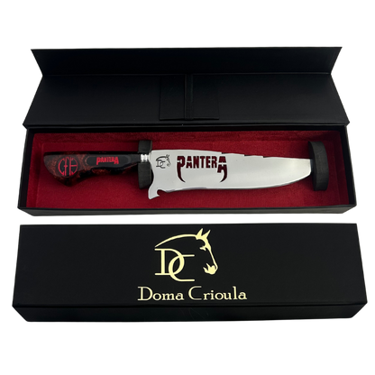 Faca Pantera 8 Polegadas Preta e Vermelha | Lâmina Vazada | Cabo Resina