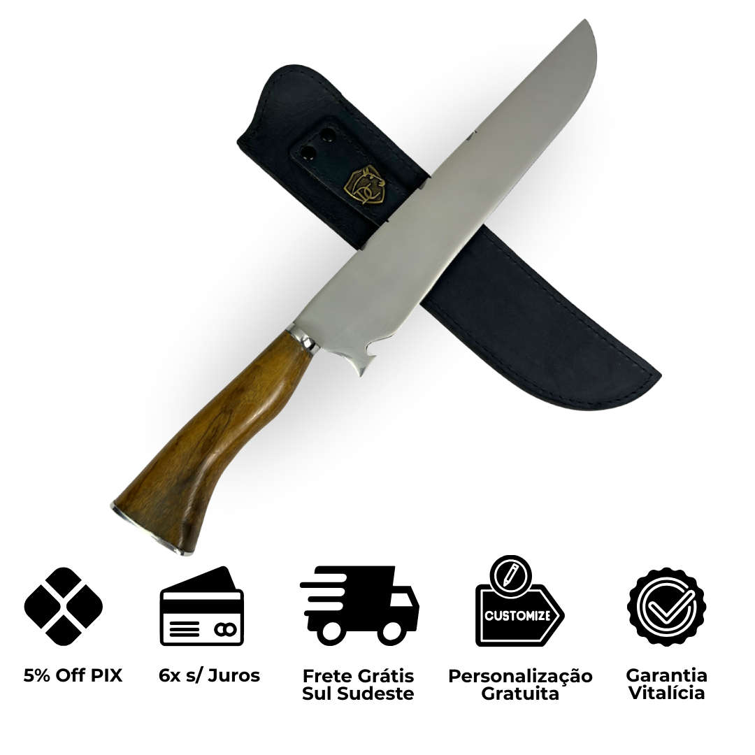 Faca Slim Lisa 10" - Cabo de Madeira - Personalização Laser Grátis