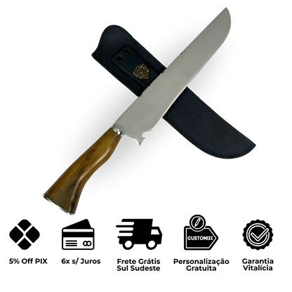 Faca Slim Lisa 10" - Cabo de Madeira - Personalização Laser Grátis