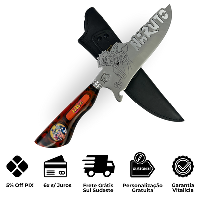 Faca Naruto 8 Polegadas | Lâmina Vazada Anime | Cabo Resina