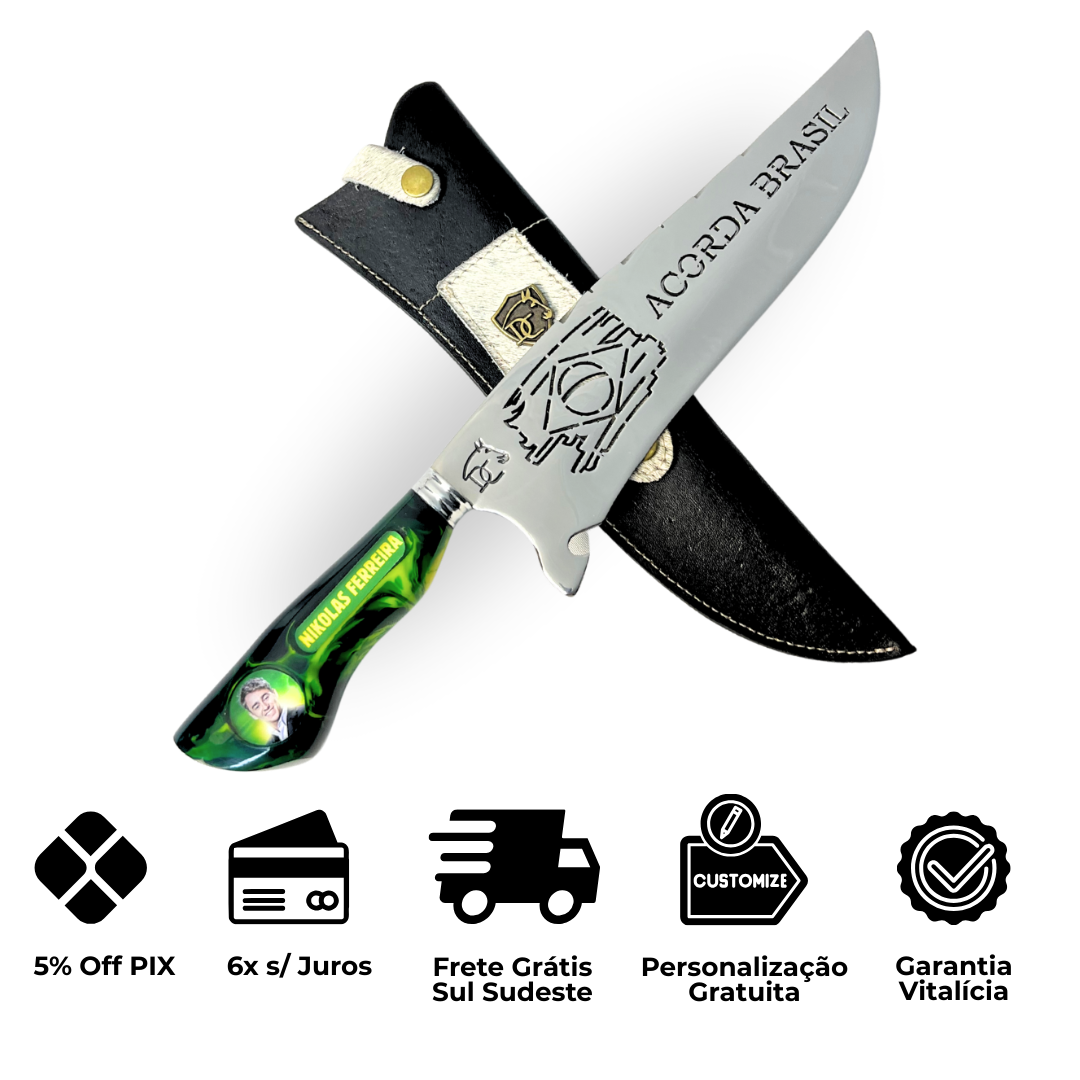 Faca Nikolas Ferreira 10" - Cabo Resina Personalizado - Acorda Brasil - Edição Especial