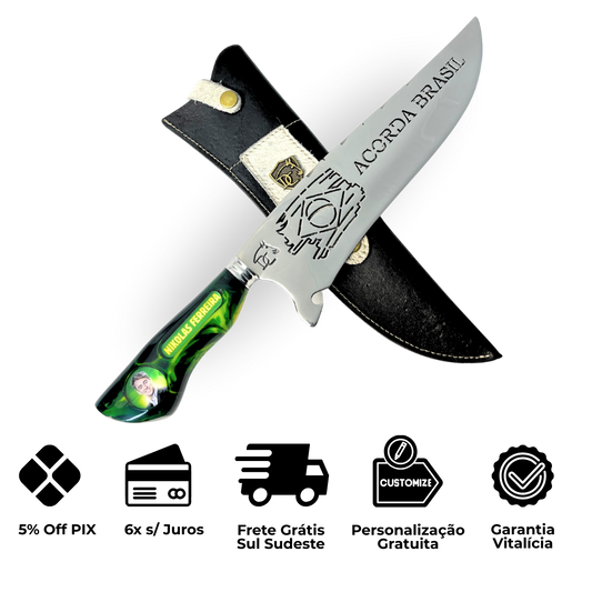 Faca Nikolas Ferreira 10" - Cabo Resina Personalizado - Acorda Brasil - Edição Especial