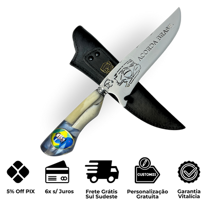 Faca Nikolas Ferreira 8" - Cabo Osso e Resina - Acorda Brasil - Edição Especial