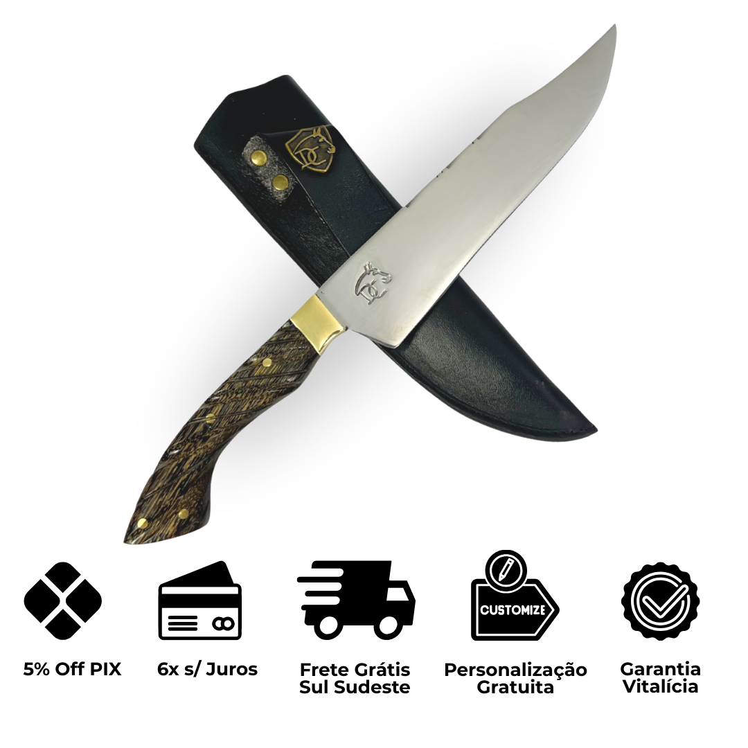 Faca Artesanal 8,5" Full Tang - Cabo Madeira Tucumã - Guarda em Latão