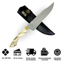 Faca Artesanal 8,5" - Cabo em Chifre de Cervo Natural - Guarda em Latão - Personalização Grátis