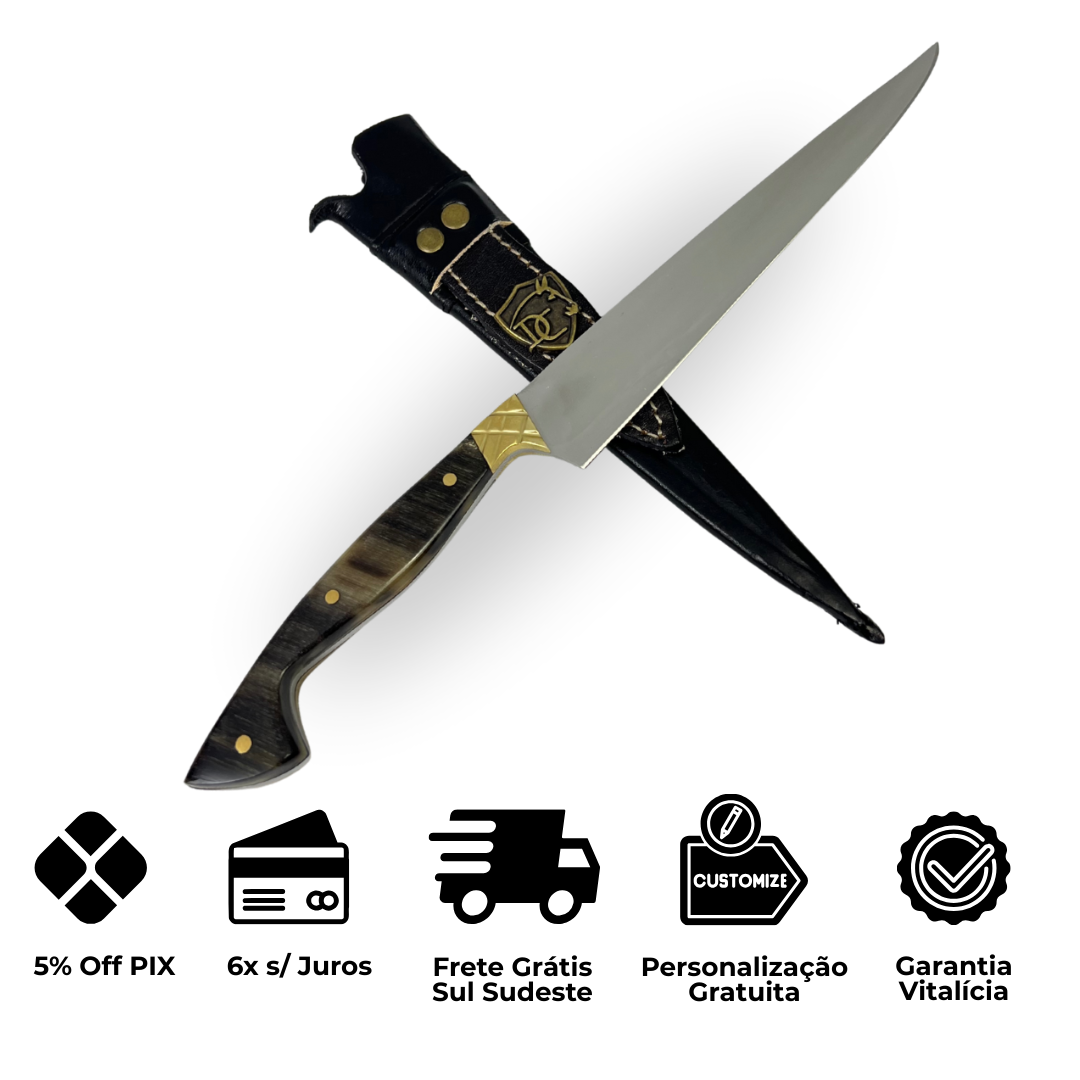 Faca Fileteira Aço Inox 420C 7 Polegadas - Cabo Full Tang -  Casco de Cavalo