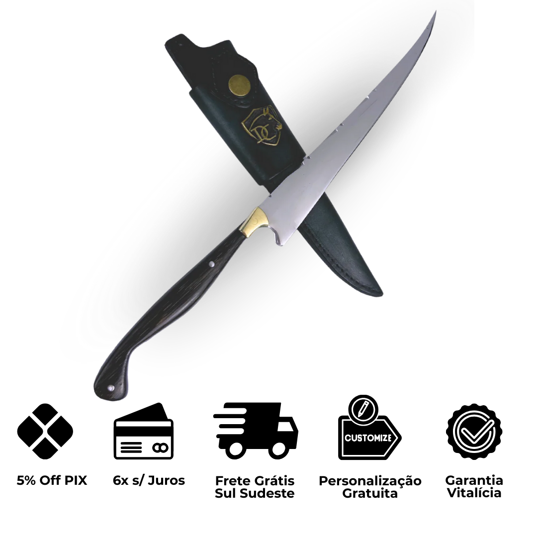 Faca Fileteira Aço Inox 420C 7 Polegadas - Cabo Full Tang Madeira Tucumã