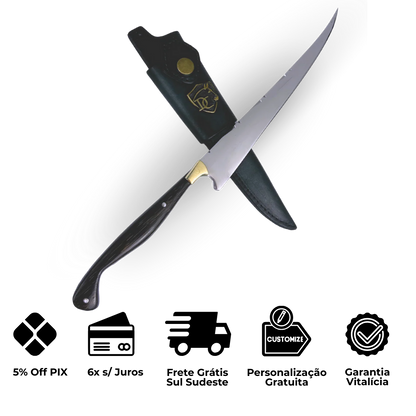 Faca Fileteira Aço Inox 420C 7 Polegadas - Cabo Full Tang Madeira Tucumã