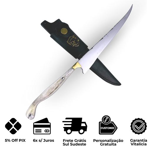 Faca Fileteira Aço Inox 420C 7 Polegadas - Cabo Full Tang Osso Bovino