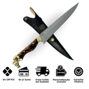 Faca Campeira Artesanal 9 Polegadas - Cabo Madeira Full Tang - Guarda e Pomo em Latão