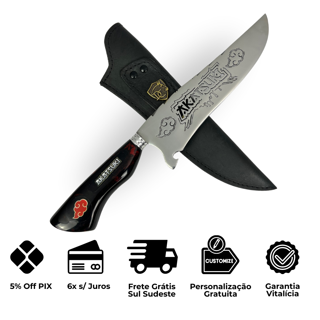Faca Akatsuki 8" - Cabo Resina Personalizado - Naruto - Nuvem Vermelha - Edição Especial