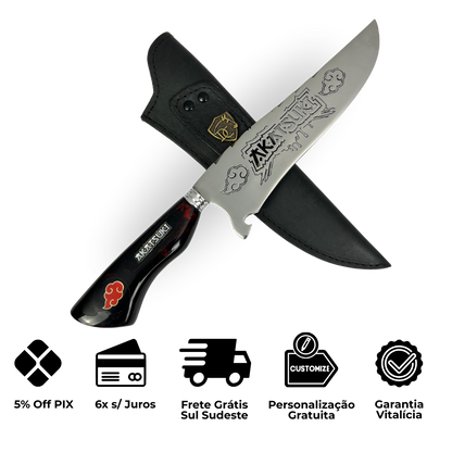 Faca Akatsuki 8" - Cabo Resina Personalizado - Naruto - Nuvem Vermelha - Edição Especial