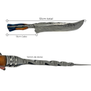 Faca Forjada Aço Inox 420c - 20" - Cabo Full Tang Invertido Nó de Pinho e Resina Azul