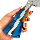 Faca Forjada Aço Inox 420c - 20" - Cabo Full Tang Invertido Nó de Pinho e Resina Azul