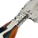 Faca Forjada Aço Inox 420c - 20" - Cabo Full Tang Invertido Nó de Pinho e Resina Azul