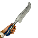 Faca Forjada Aço Inox 420c - 20" - Cabo Full Tang Invertido Nó de Pinho e Resina Azul