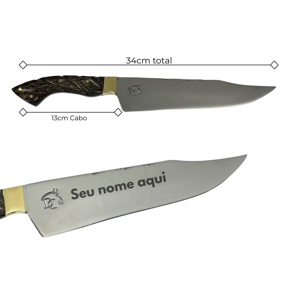 Faca Artesanal 8,5" Full Tang - Cabo Madeira Tucumã - Guarda em Latão