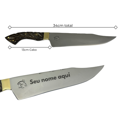 Faca Artesanal 8,5" Full Tang - Cabo Madeira Tucumã - Guarda em Latão