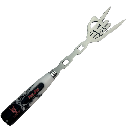 Garfo Artesanal Rock 'n' Roll - Aço Inox com Design Vazado - Cabo em Resina Marmorizada - Coleção Rock Legends