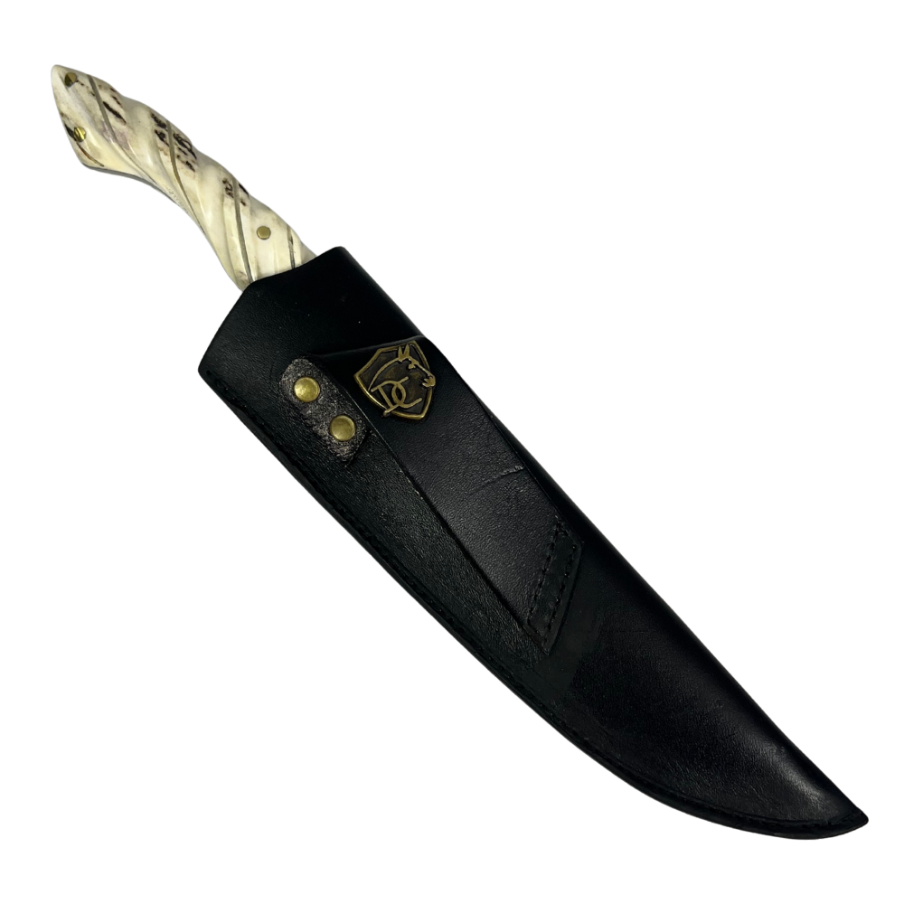 Faca Artesanal 8,5" - Cabo em Chifre de Cervo Natural - Guarda em Latão - Personalização Grátis
