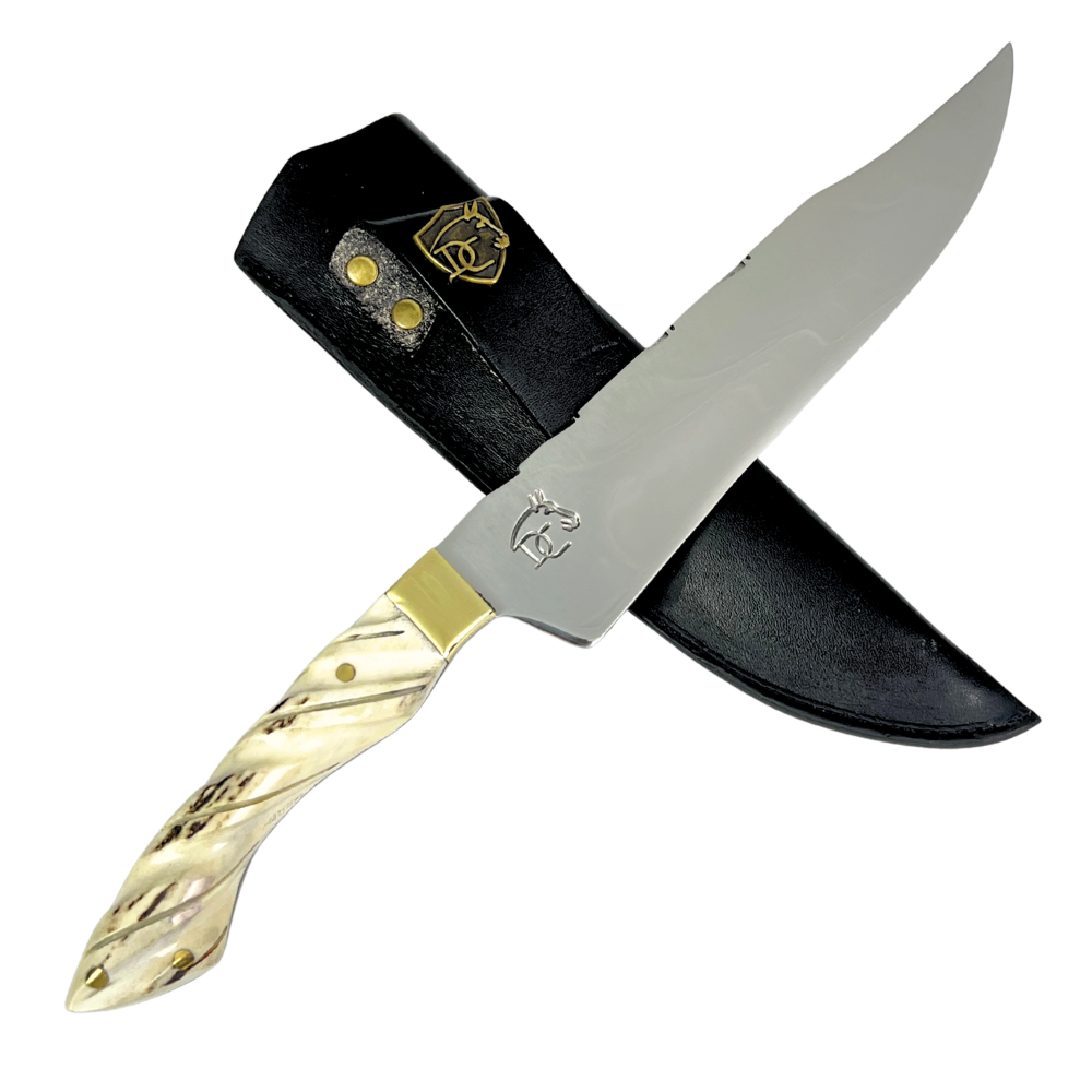 Faca Artesanal 8,5" - Cabo em Chifre de Cervo Natural - Guarda em Latão - Personalização Grátis