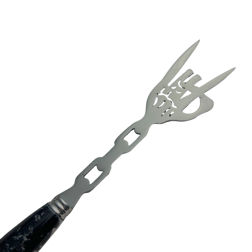 Garfo Artesanal Rock 'n' Roll - Aço Inox com Design Vazado - Cabo em Resina Marmorizada - Coleção Rock Legends
