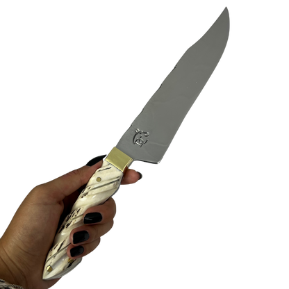 Faca Artesanal 8,5" - Cabo em Chifre de Cervo Natural - Guarda em Latão - Personalização Grátis