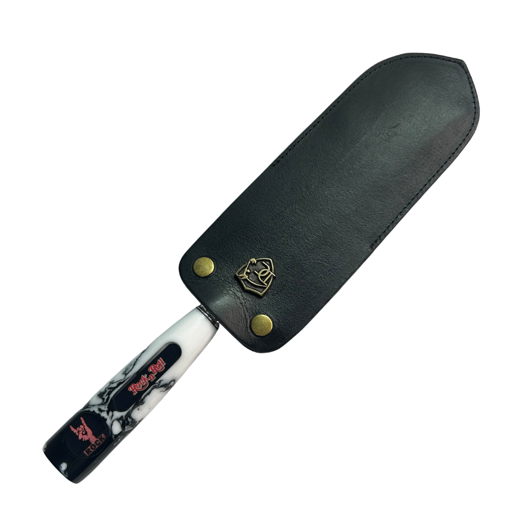 Garfo Artesanal Rock 'n' Roll - Aço Inox com Design Vazado - Cabo em Resina Marmorizada - Coleção Rock Legends