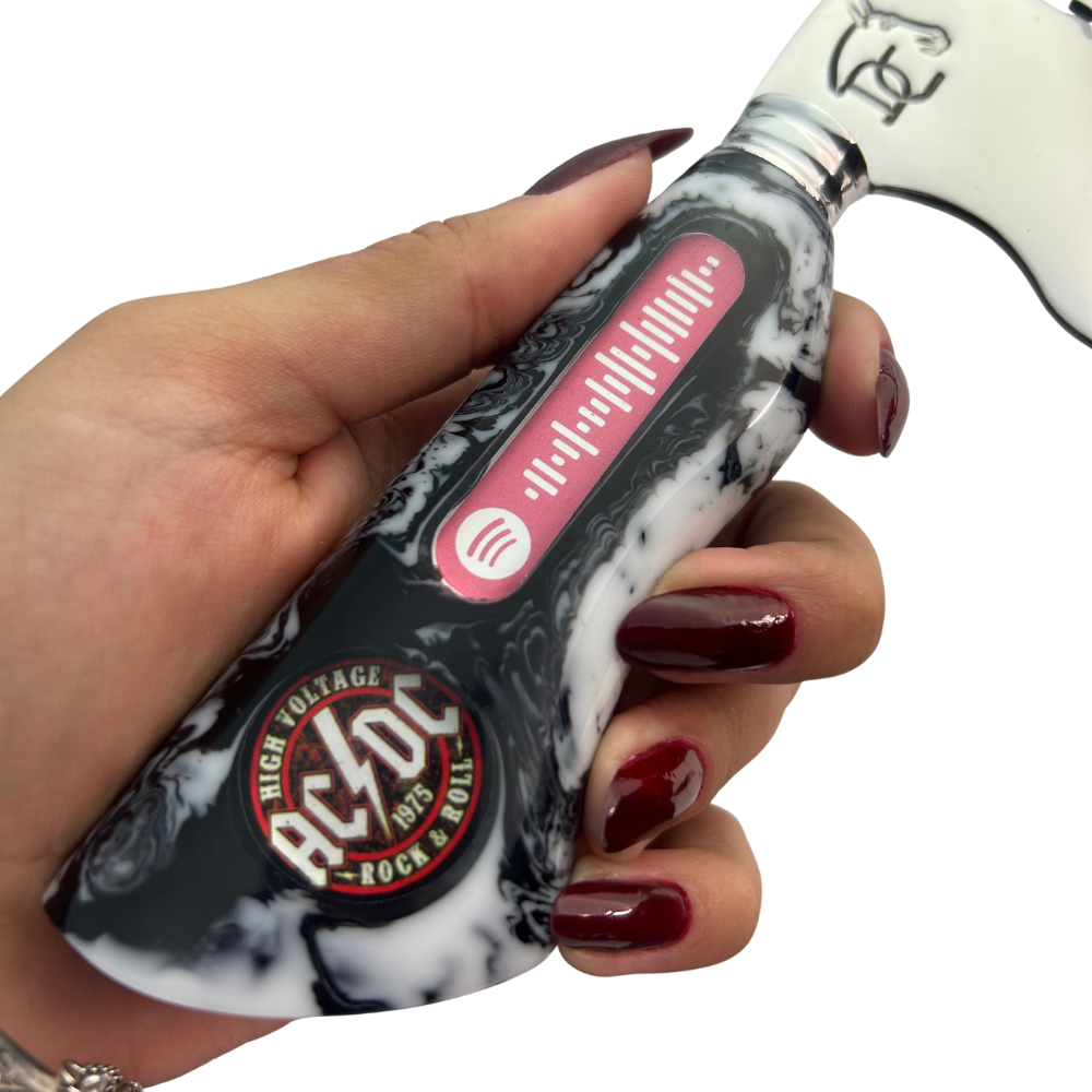 Faca Artesanal 8" AC/DC - Código Spotify Embutido - Cabo Resina Marmorizada - Coleção Rock Legends