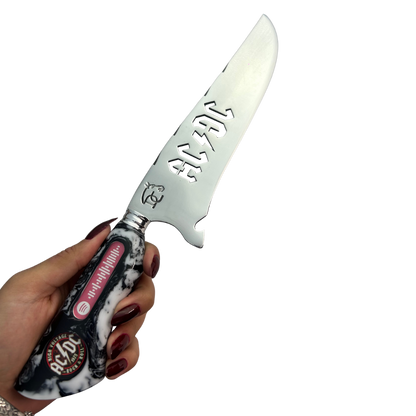 Faca Artesanal 8" AC/DC - Código Spotify Embutido - Cabo Resina Marmorizada - Coleção Rock Legends