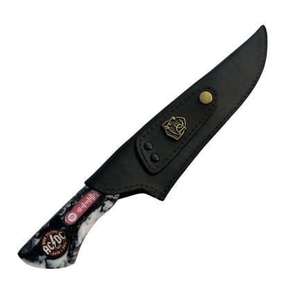 Faca Artesanal 8" AC/DC - Código Spotify Embutido - Cabo Resina Marmorizada - Coleção Rock Legends