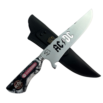 Faca Artesanal 8" AC/DC - Código Spotify Embutido - Cabo Resina Marmorizada - Coleção Rock Legends