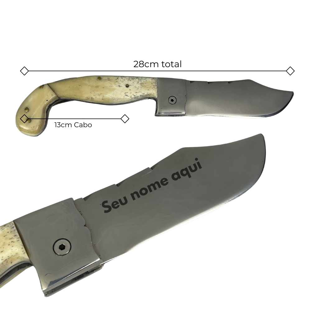 Canivete Artesanal Sorocabana 28cm total - Cabo Osso Natural - Lâmina Larga Premium