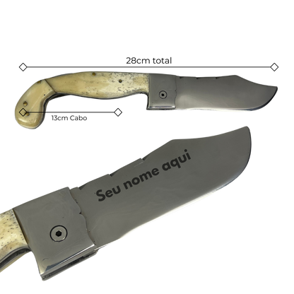 Canivete Artesanal Sorocabana 28cm total - Cabo Osso Natural - Lâmina Larga Premium