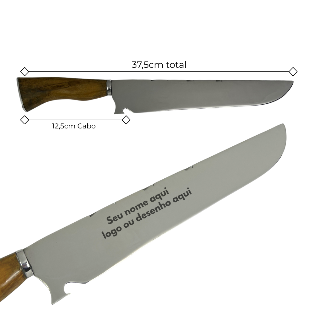 Faca Slim Lisa 10" - Cabo de Madeira - Personalização Laser Grátis