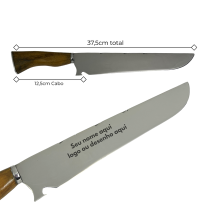 Faca Slim Lisa 10" - Cabo de Madeira - Personalização Laser Grátis