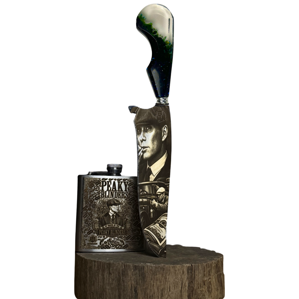 Kit Peaky Blinders - Faca 8" Artesanal + Cantil Personalizado | Doma Crioula Cutelaria Artesanal