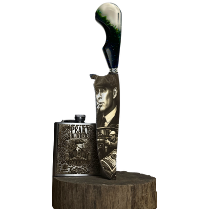 Kit Peaky Blinders - Faca 8" Artesanal + Cantil Personalizado | Doma Crioula Cutelaria Artesanal