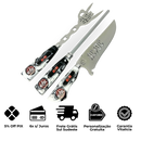 Kit Faca, Garfo e Chaira 8" AC/DC - Cabo Resina Personalizado
