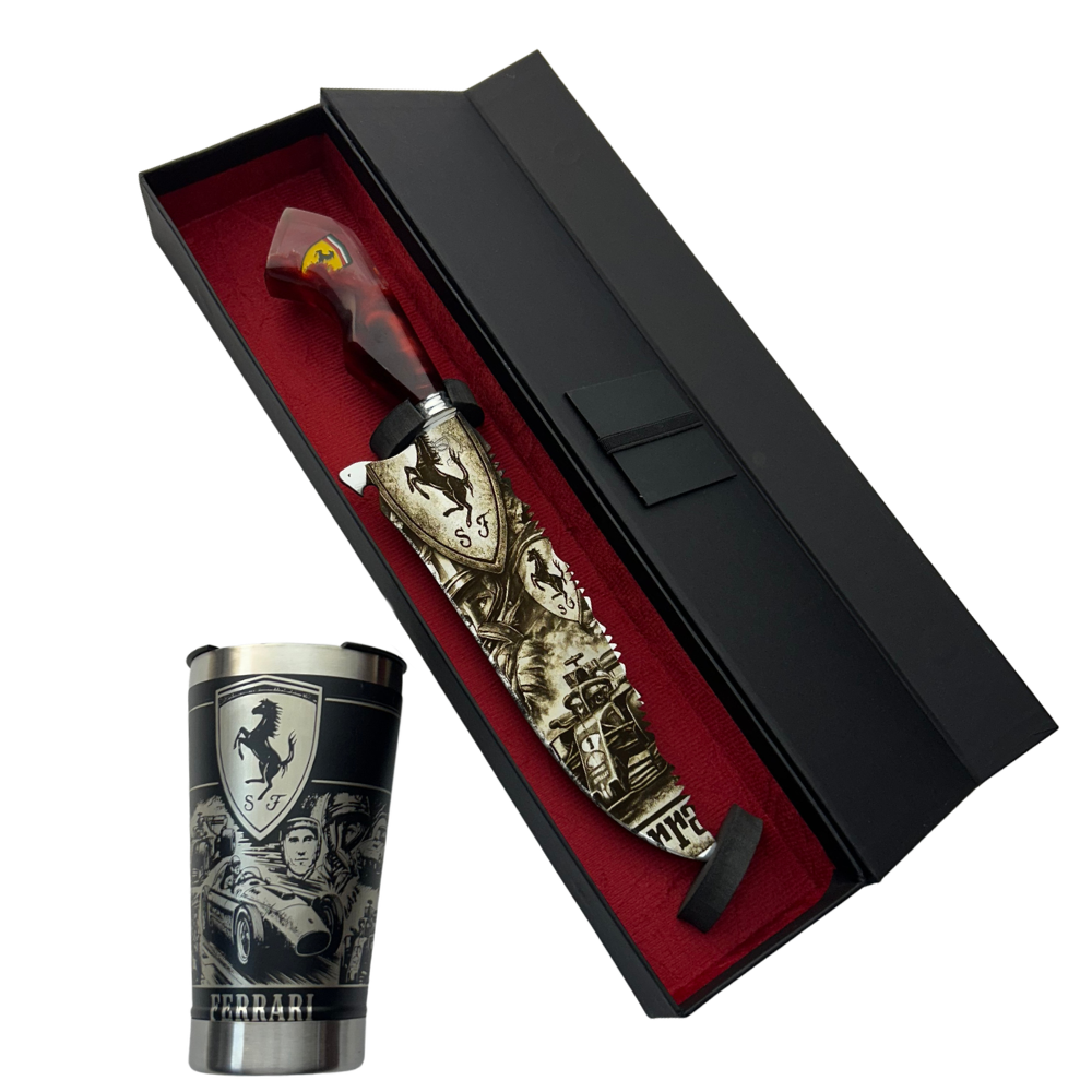 Kit Ferrari - Faca 10" + Copo Térmico - Gravação a Laser 360°